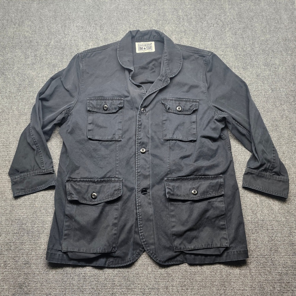 Converse One Star Mens XL Black Cotton Utility Field Jacket Four Pocket Button